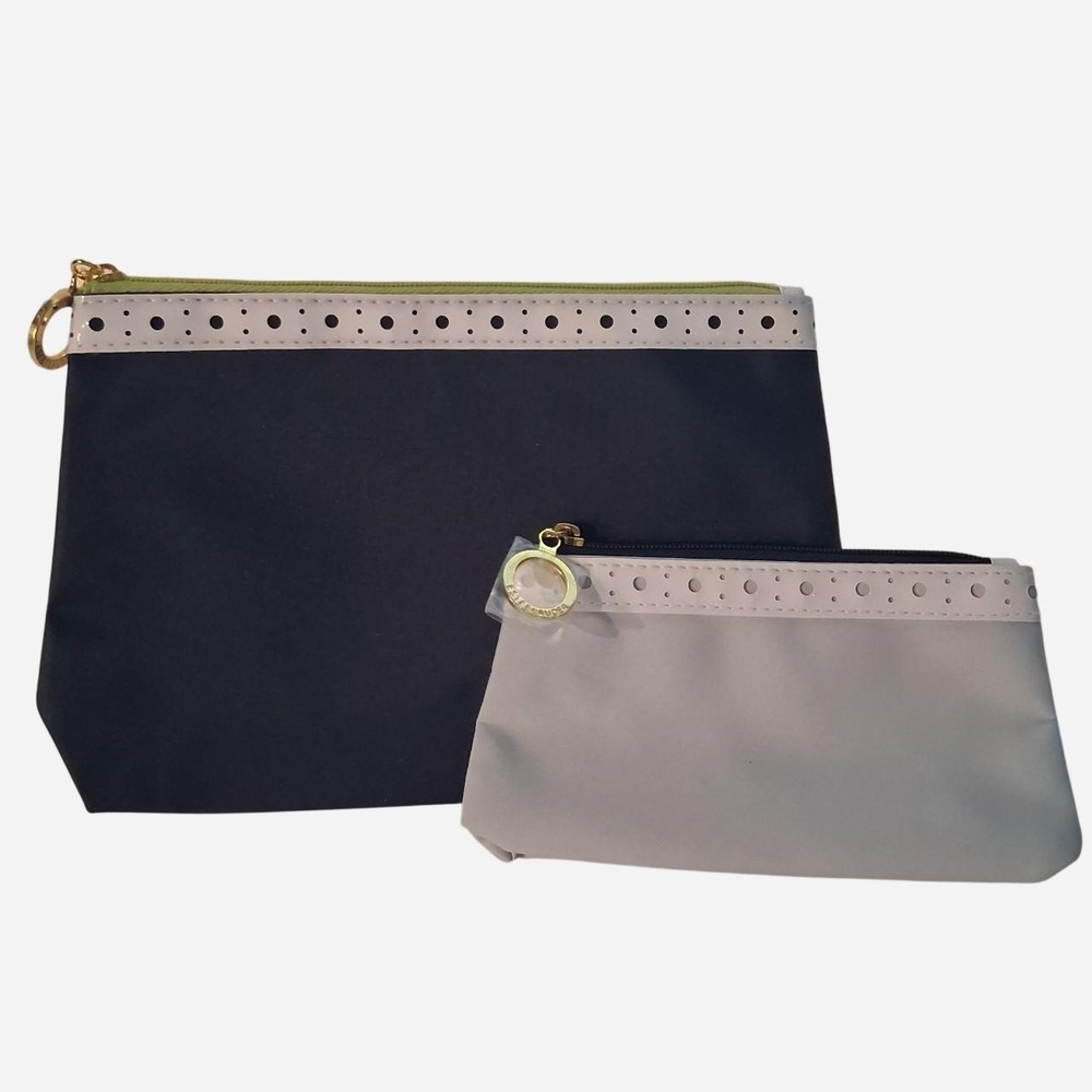 Womens Estee Lauder make up bag 2 piece bundle navy and baby blue pouches
